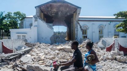 A building by Saturday's earthquake in Haiti.
