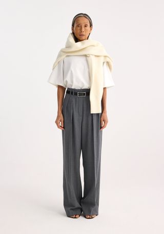 Wide Leg Double Pleated Trousers | Dark Grey Melange