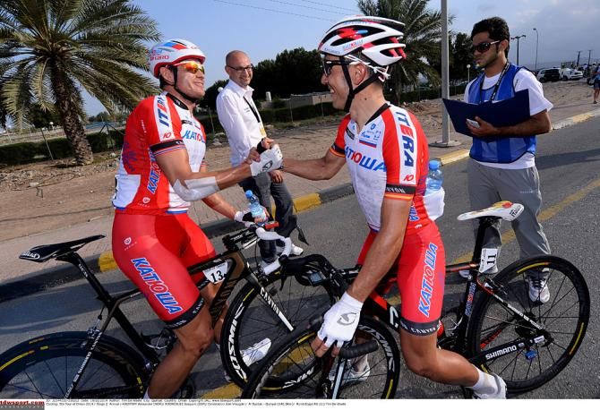 Alexander Kristoff is congratulated after the finish