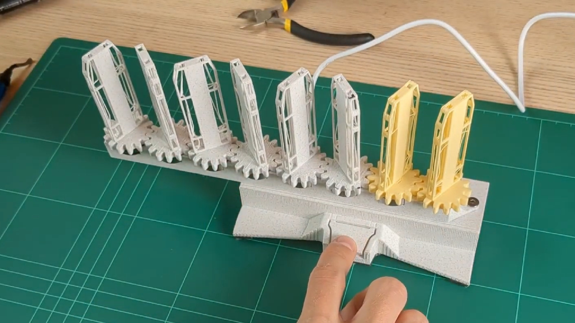 The internal mechanism of a pasta-based display.