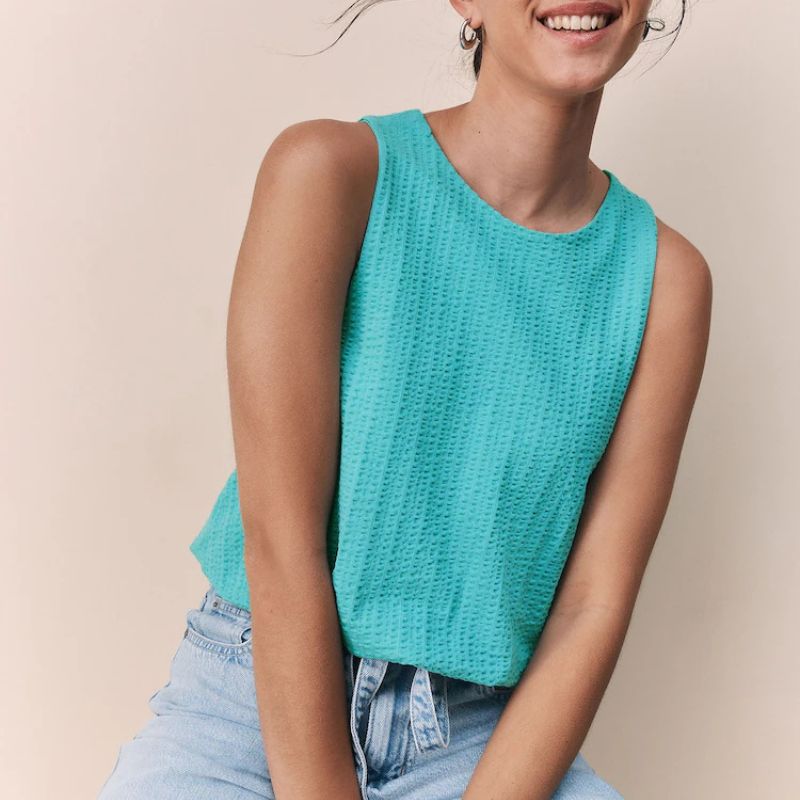 Next , Teal Sleeveless Bubble Hem Top