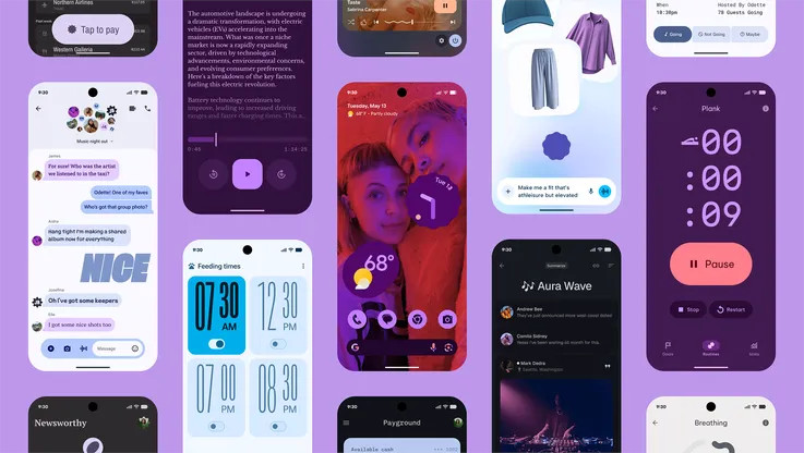 Examples of Google's new Material 3 Expressive UI changes