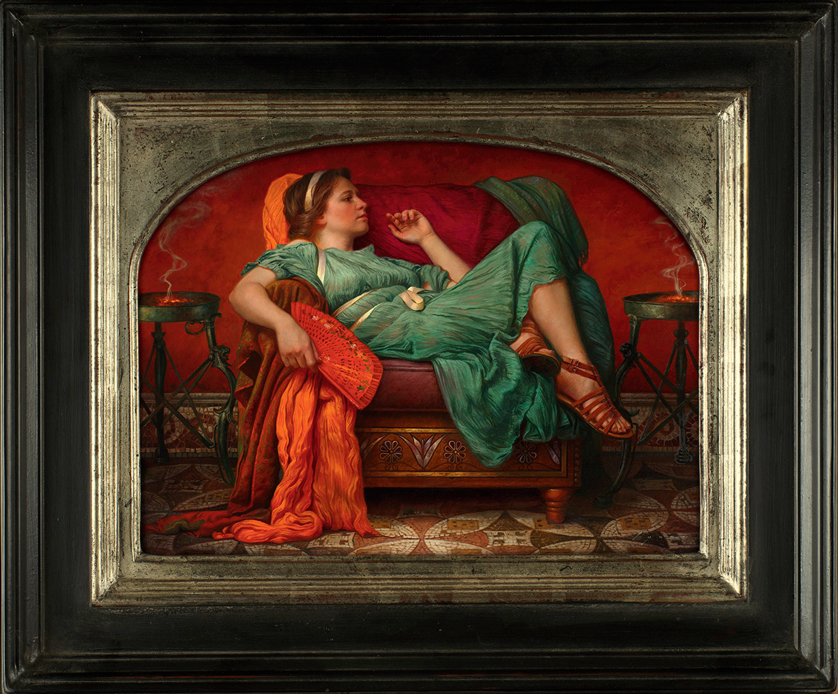 painting of woman in a chair framed