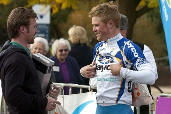Brothers in arms: Malaysian National Team manager William Walker (left) chats with brother and stage winner Nicholas Walker in Ouyen.