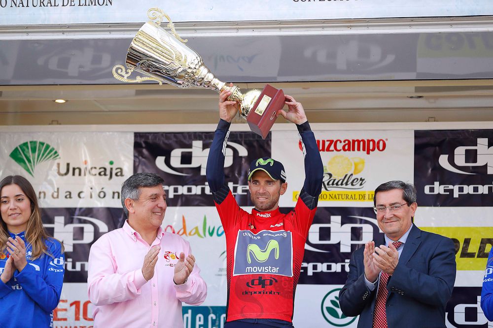 Alejandro Valverde on the podium after winning stage 1 at Ruta del Sol.