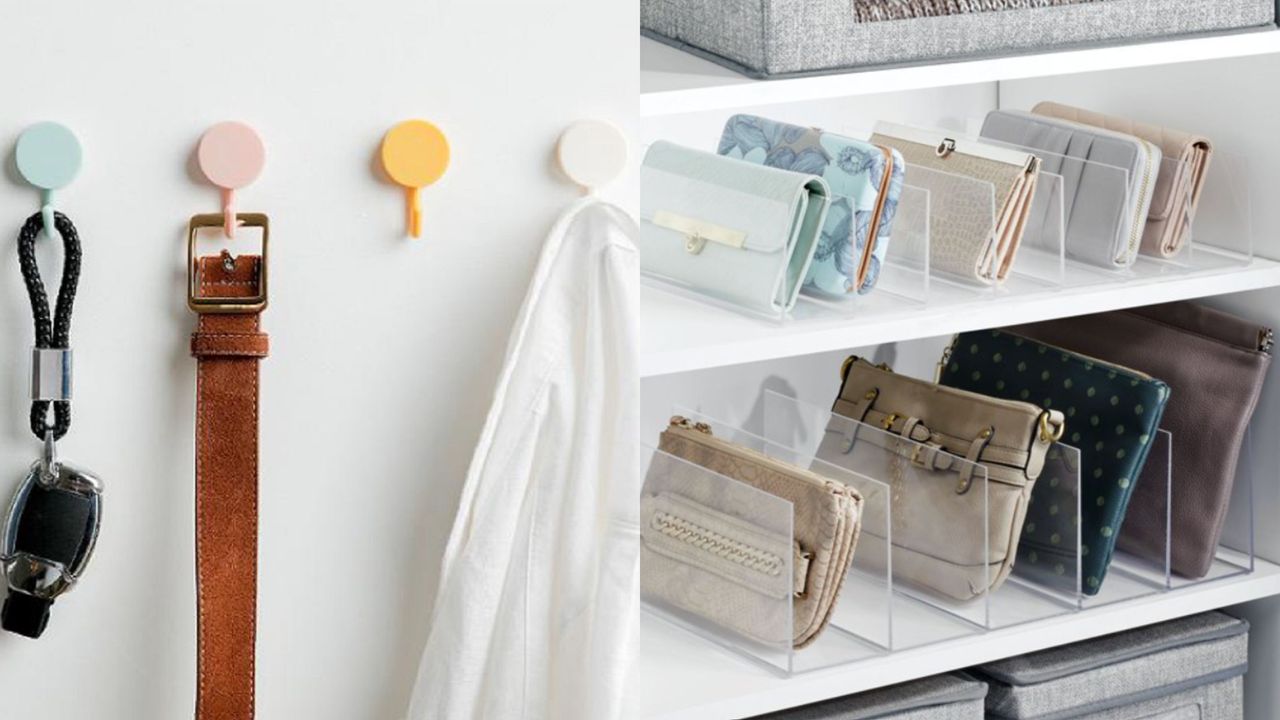 Wall hooks and purse organizers from Walmart side by side