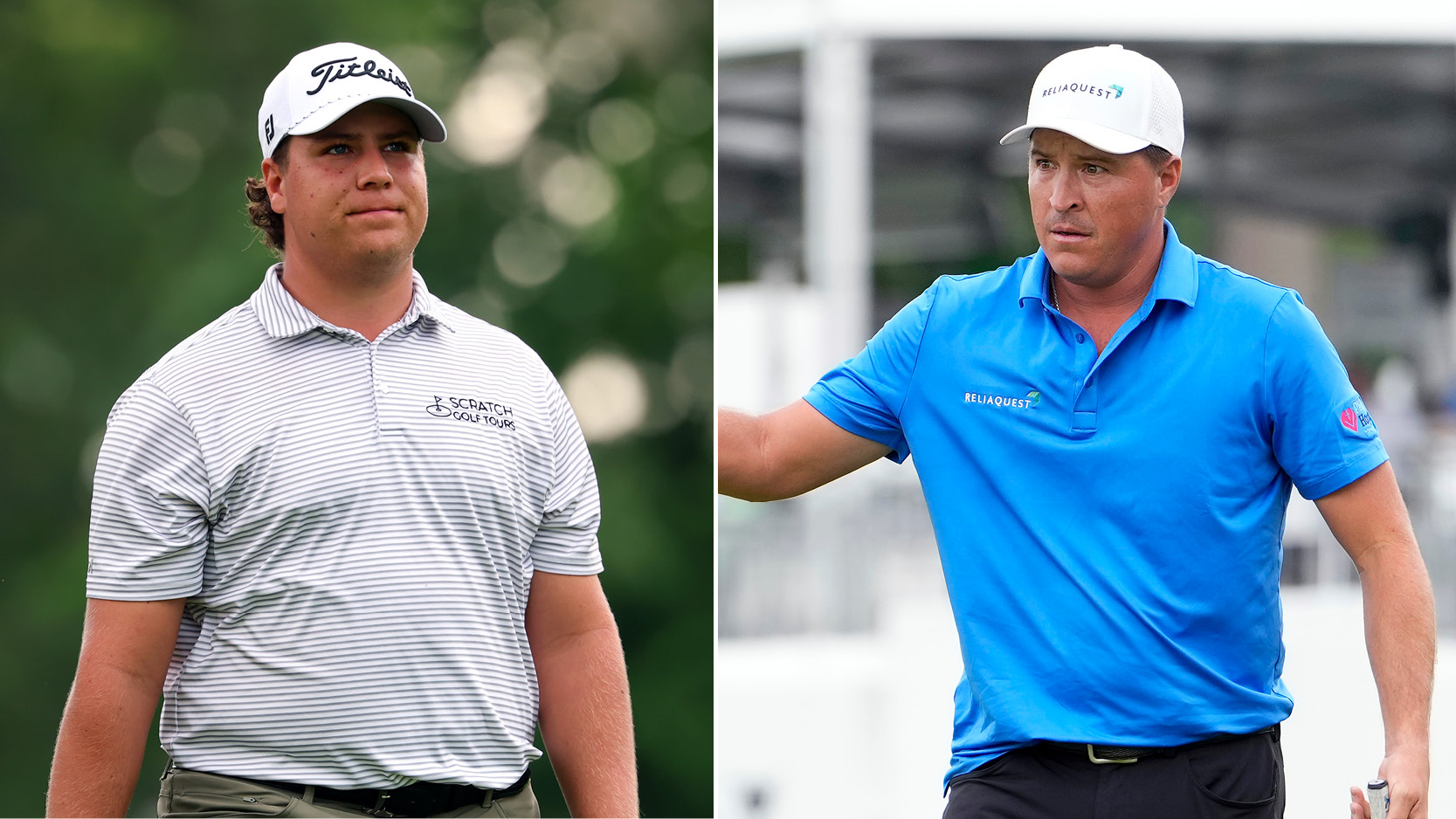 (Left) Aldrich Potgieter looks on at the Rocket Classic while Kevin Roy (right) waves to the crowd at Detroit Golf Club