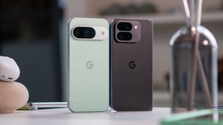 Pixel 9 Pro Fold next to Pixel 9