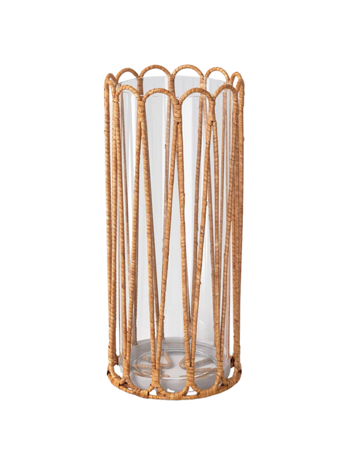 Tall Rattan Wrapped Hurricane Candle Holder