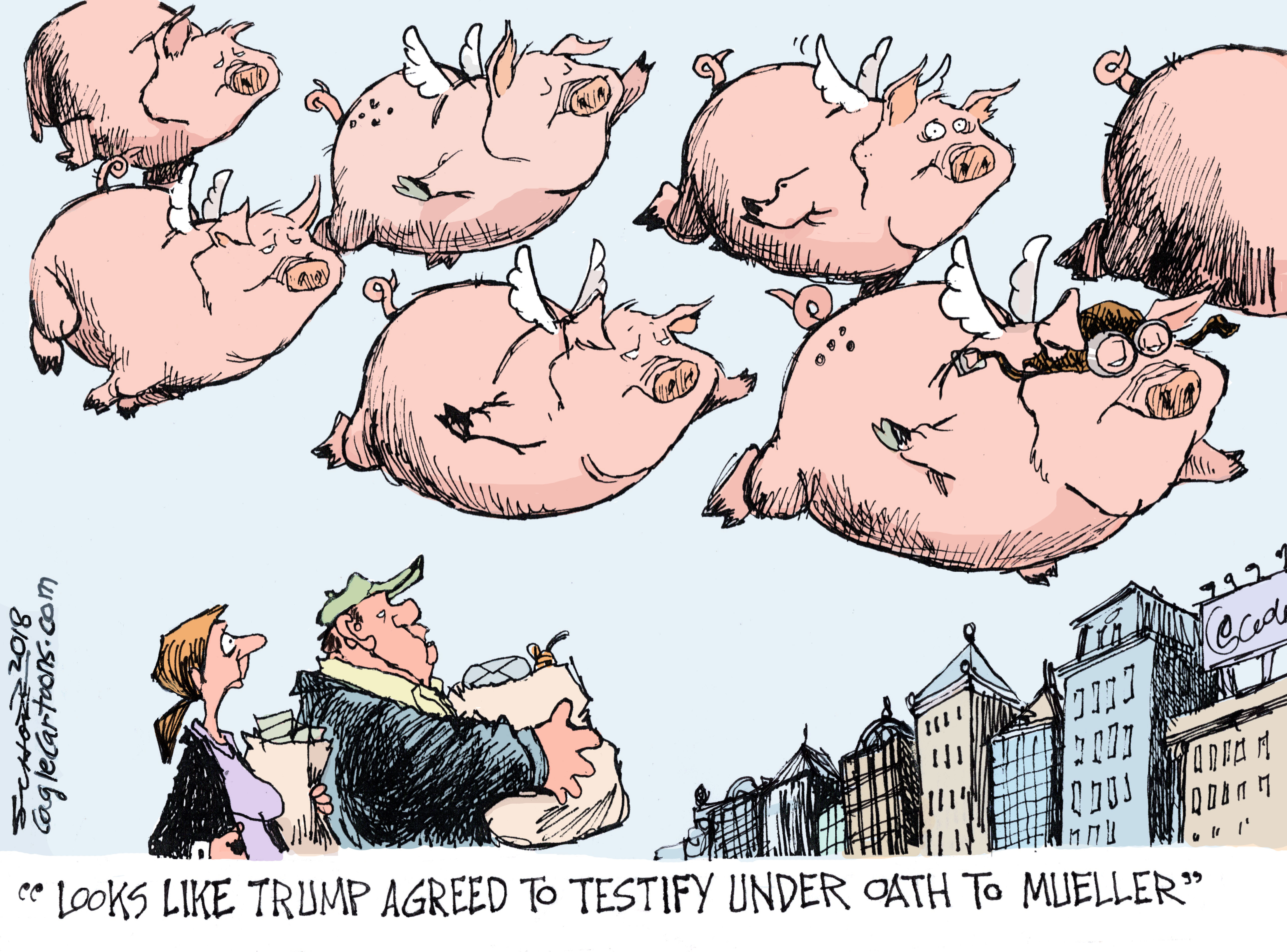 Political cartoon U.S. Trump testimony Mueller Russia investigation