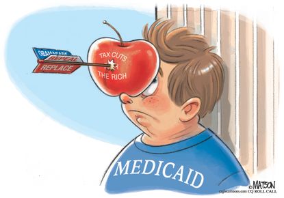 Political cartoon U.S. GOP health care bill Medicaid tax cuts