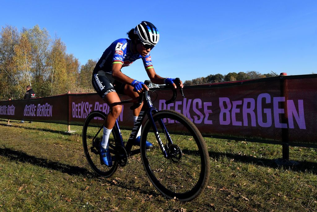 BERGEN NETHERLANDS NOVEMBER 13 Ceylin Del Carmen Alvarado of The Netherlands and Team Alpecin Deceuninck competes during the 1st UCI Cyclocross World Cup Beekse Bergen 2022 Womens Elite CXWorldCup BeekseBergen Cyclocross on November 13 2022 in Bergen Netherlands Photo by Luc ClaessenGetty Images