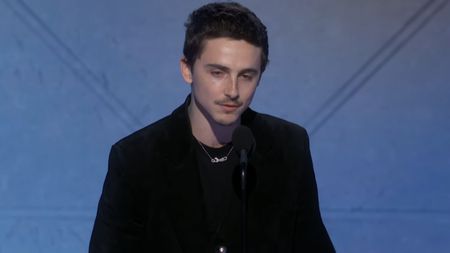 Timothėe Chalamet accepting 2026 Golden Globe for Marty Supreme