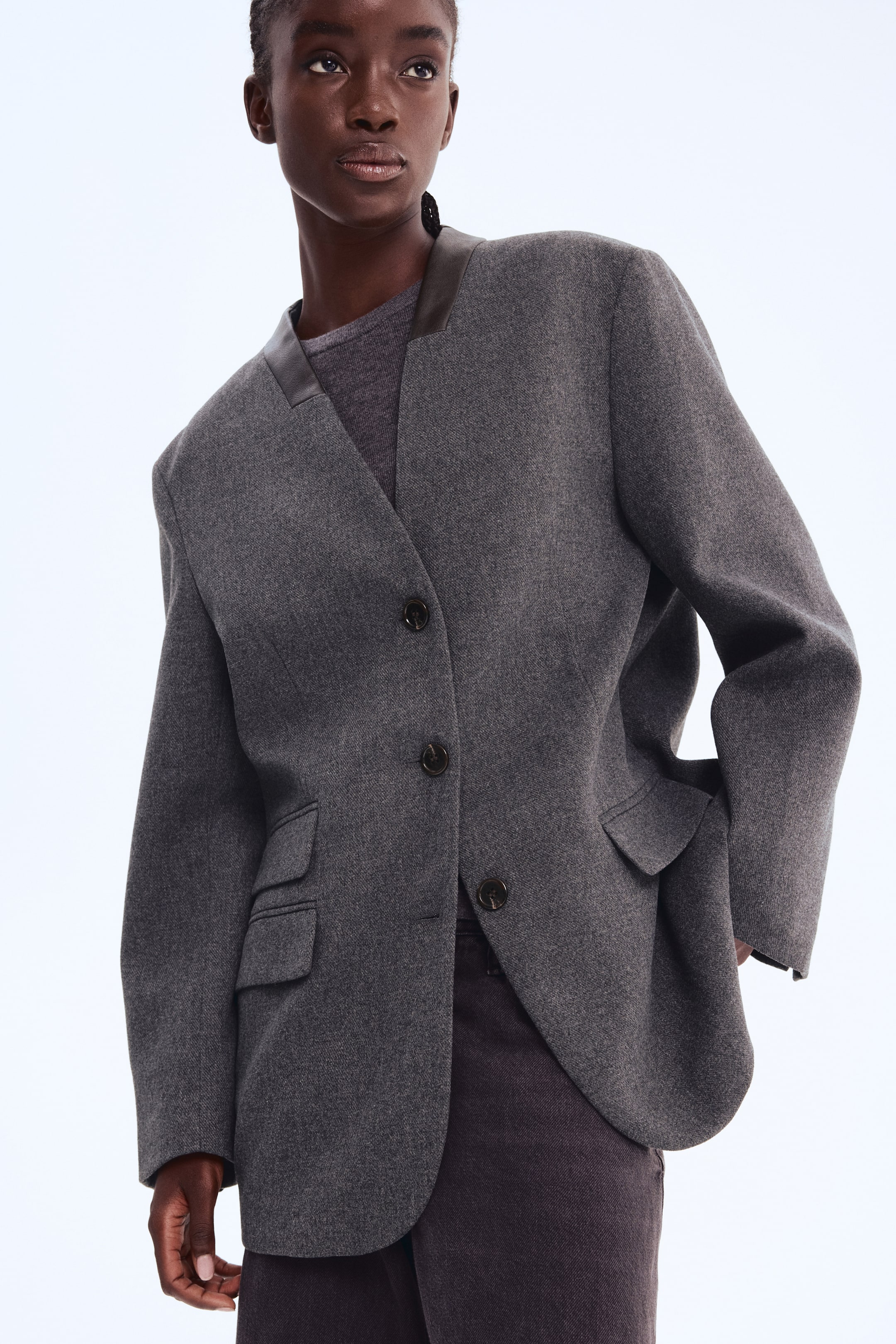 Collarless Blazer - Dark Grey
