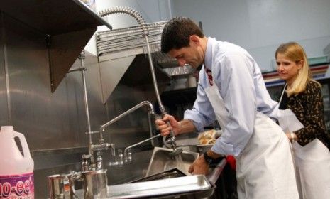 Today&amp;#039;s burning political question: Are the dishes being washed by Paul Ryan and his wife Janna at this Ohio soup kitchen clean or dirty?