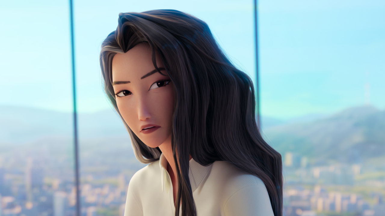 Celine looks to the side with worry in KPop Demon Hunters.