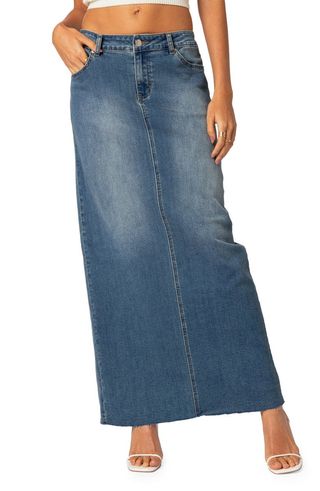 Elowyn Denim Maxi Skirt With Back Slit Detail