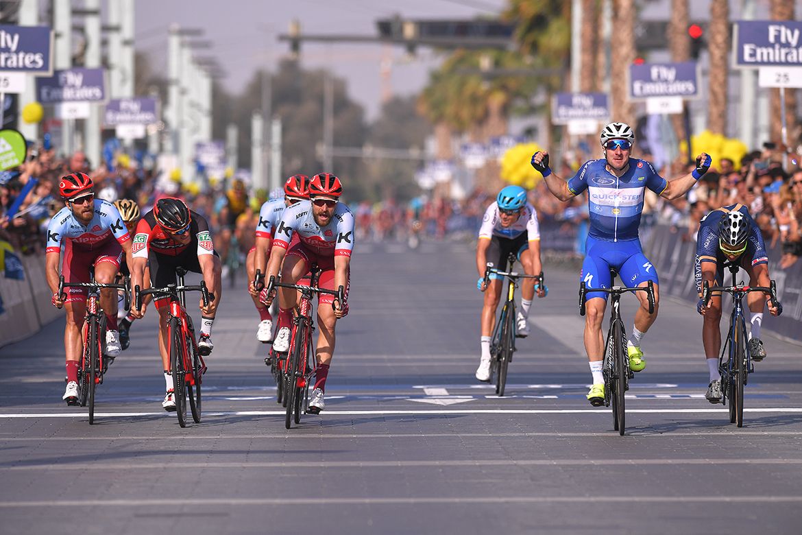 Elia Viviani (Quick-Step Floors) wins stage 5 of the Dubai Tour.