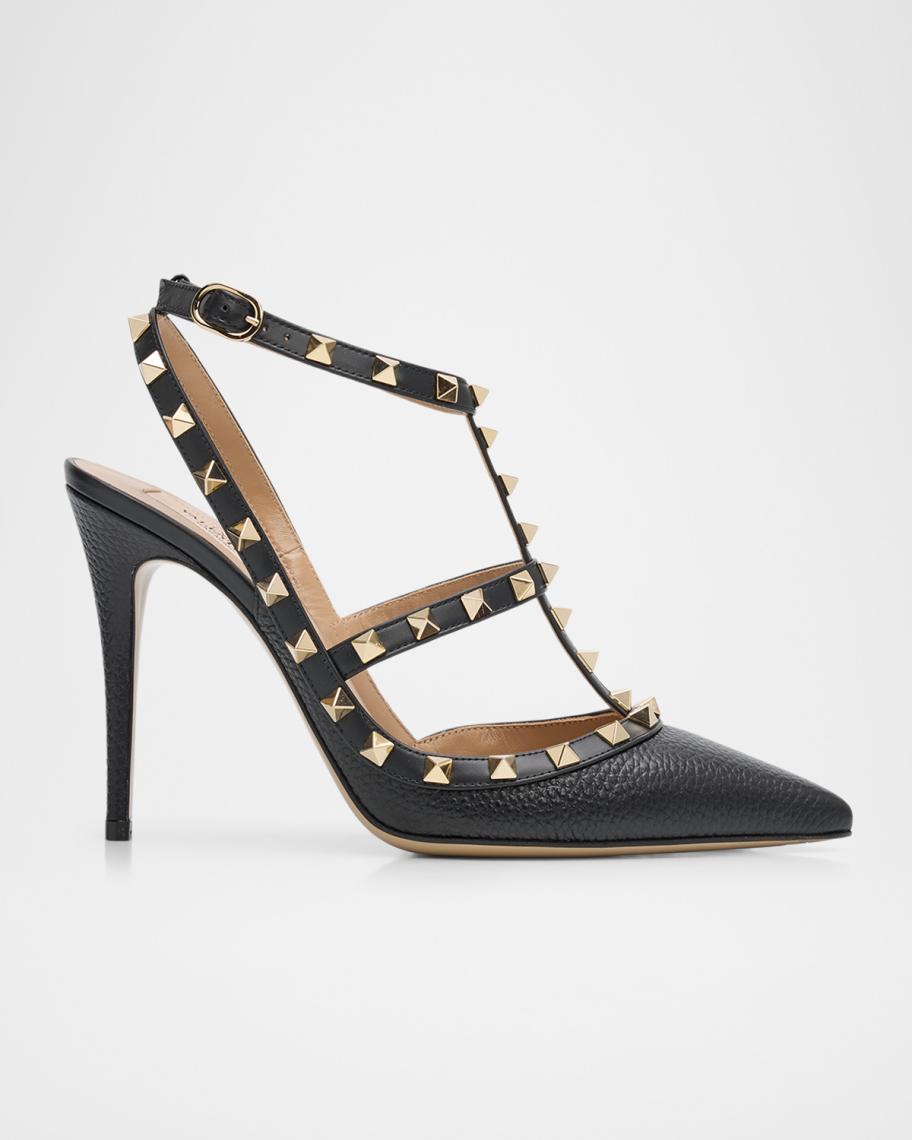 100mm Rockstud Leather Ankle-Strap Pumps
