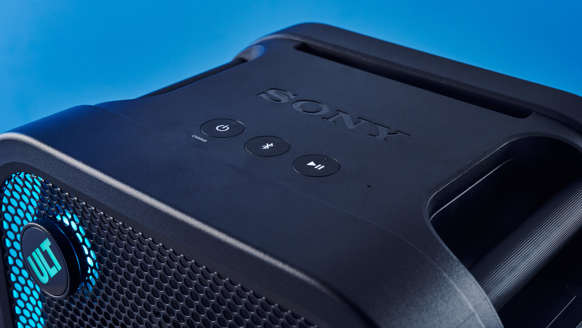 A black Sony ULT Tower 5 portable party speaker