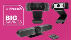 black webcams against pink background