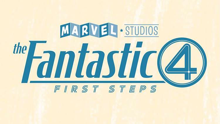 retro blue lettering spelling out "The Fantastic 4: First Steps"