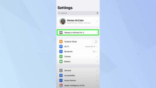 AirPods Pro 2 highlighted in Settings 