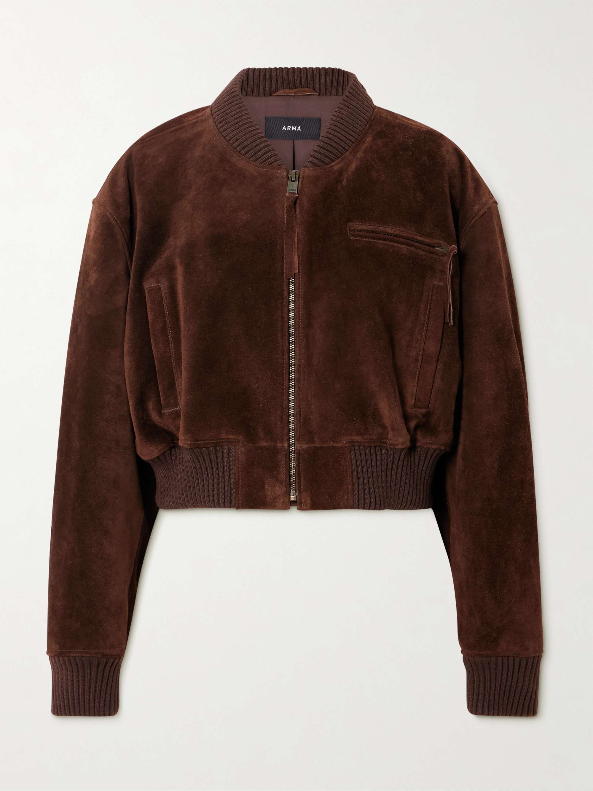 Elettra Cropped Suede Bomber Jacket