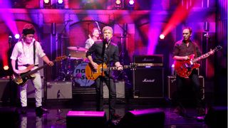 LATE NIGHT WITH SETH MEYERS -- Episode 335 -- Pictured: (l-r) Daniel Lorca, Ira Elliot, Matthew Caws and Doug Gillard of musical guest perform Nada Surf on February 29, 2016