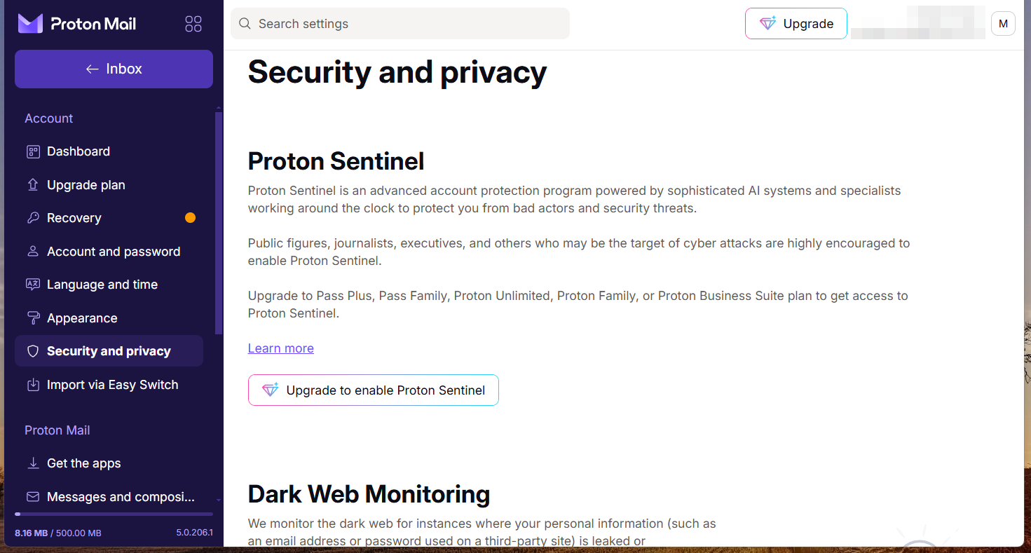 Proton Mail with Proton Sentinel