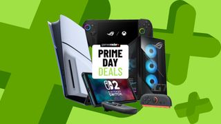 PS5, Xbox ROG Ally, Switch 2, and a gaming PC against a green background