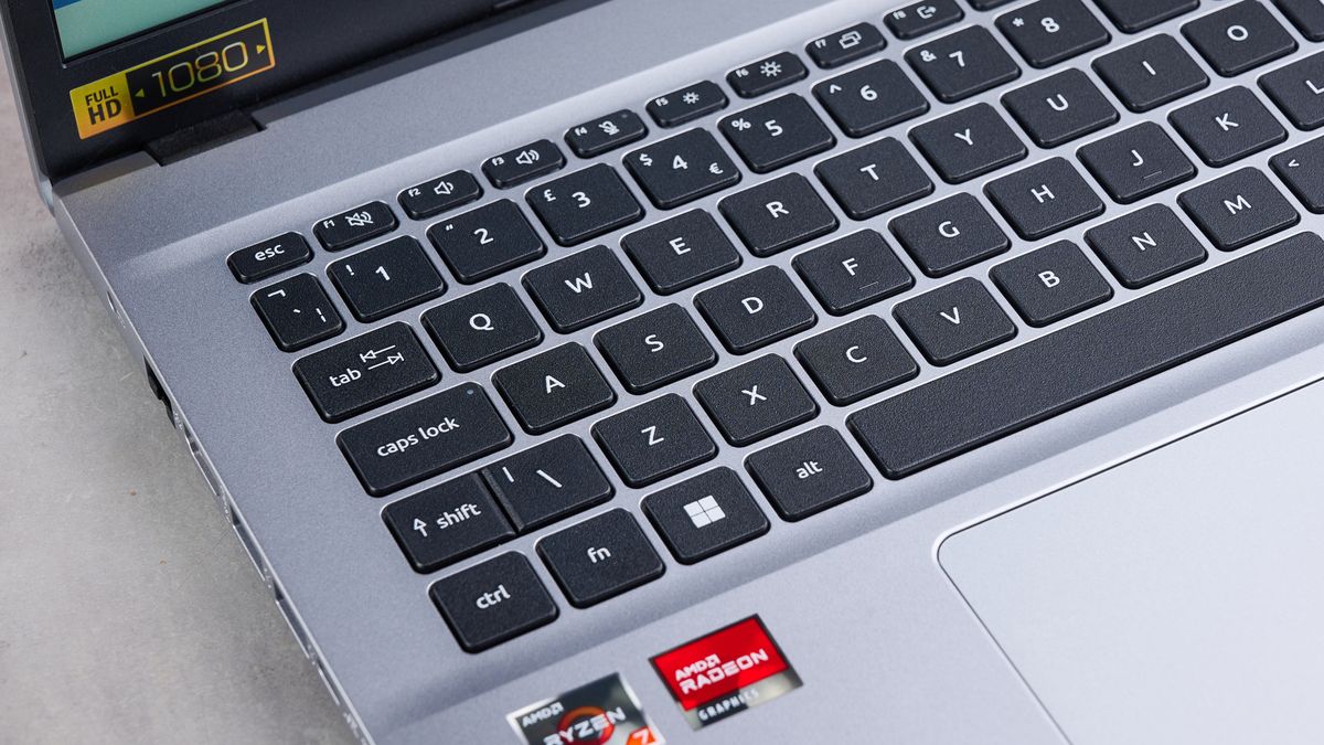 Close-up of left side of keyboard on Acer Aspire Go 15
