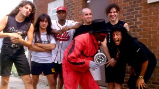 A picture of Anthrax with Public Enemy in 1991