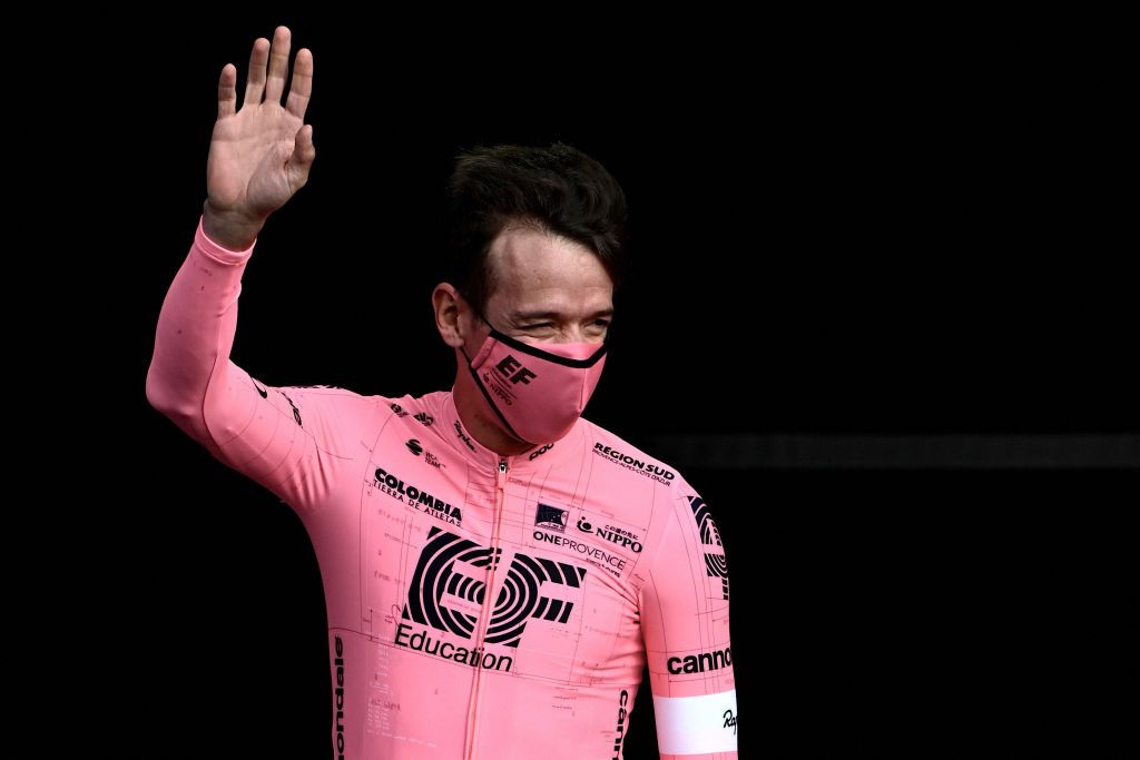 Team Education Firsts Rigoberto Uran of Colombia attends the teams presentation two days ahead of the first stage of the 108th edition of the Tour de France cycling race near Brest on June 24 2021 Photo by Philippe LOPEZ AFP Photo by PHILIPPE LOPEZAFP via Getty Images