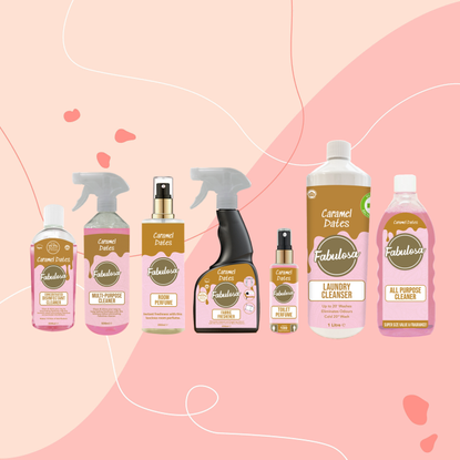 Caramel dates cleaning range on pink background