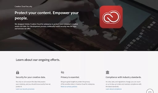Adobe Creative Cloud web page discussing its security features