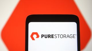 Pure Storage logo displayed on a smartphone screen with orange coloring in background.