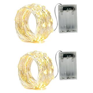 Bxroiu 2 X Fairy String Lights Battery Operated, Silver Wire 2 Mode Chains 2 Meter 20 Leds Fairy String Lights for Bedroom Christmas Party Wedding Decoration Warm White (warm White, 2 Meter)