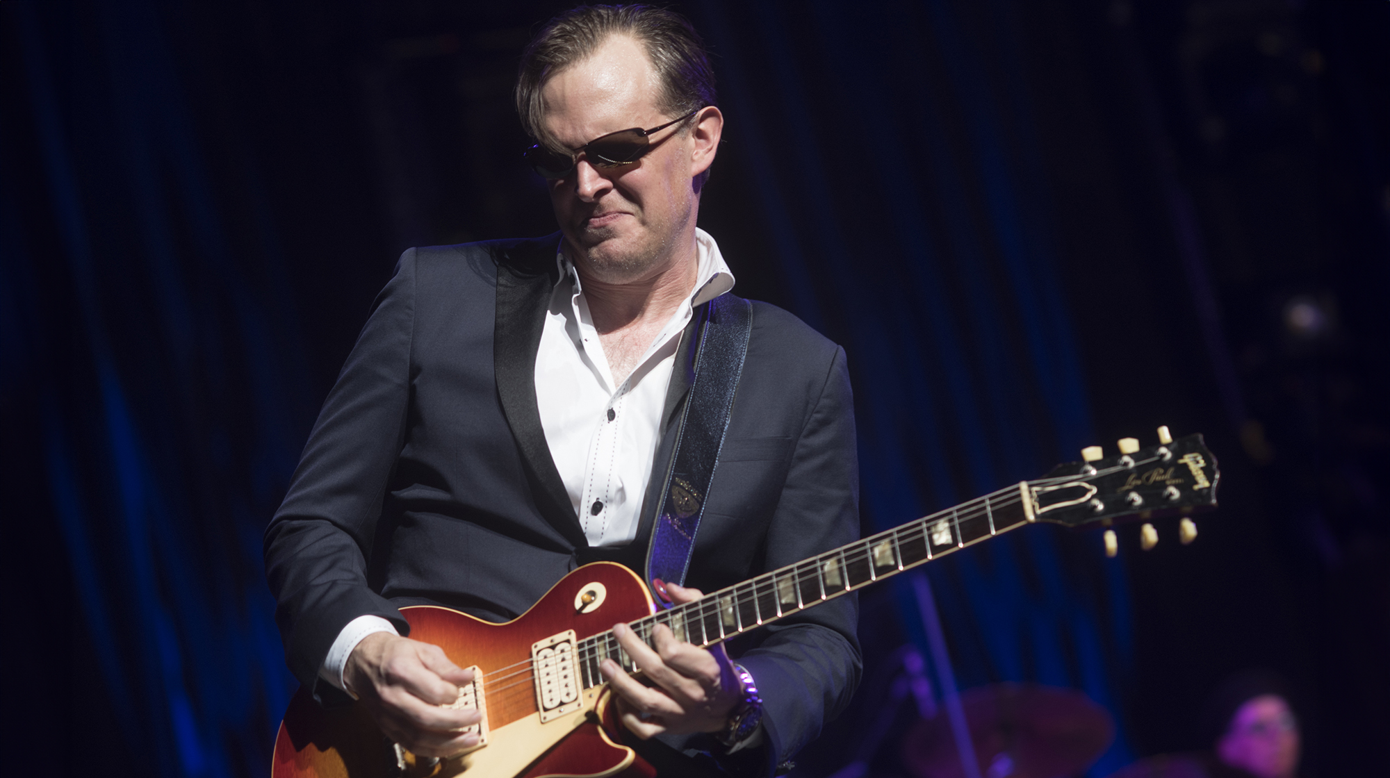 American blues guitarist Joe Bonamassa performs on stage at the Chicago Theater in Chicago, Illinois, March 9, 2019.