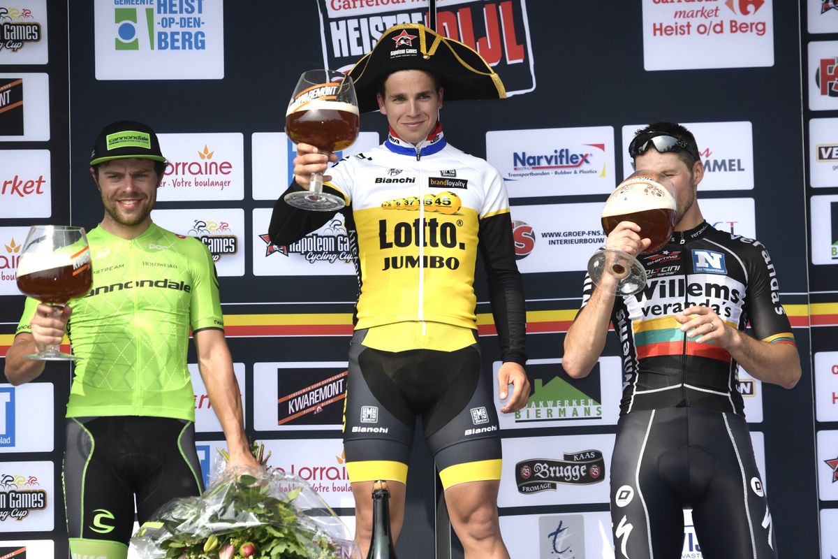Wouter wippert, Dylan Groenewegen and Aidis Kruopis on the Heistse Pijl podium