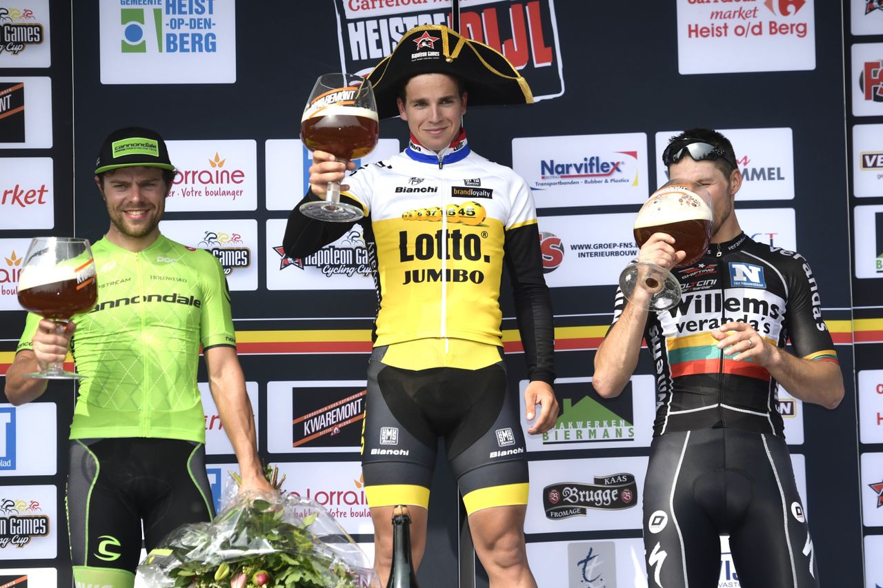 Wouter wippert, Dylan Groenewegen and Aidis Kruopis on the Heistse Pijl podium