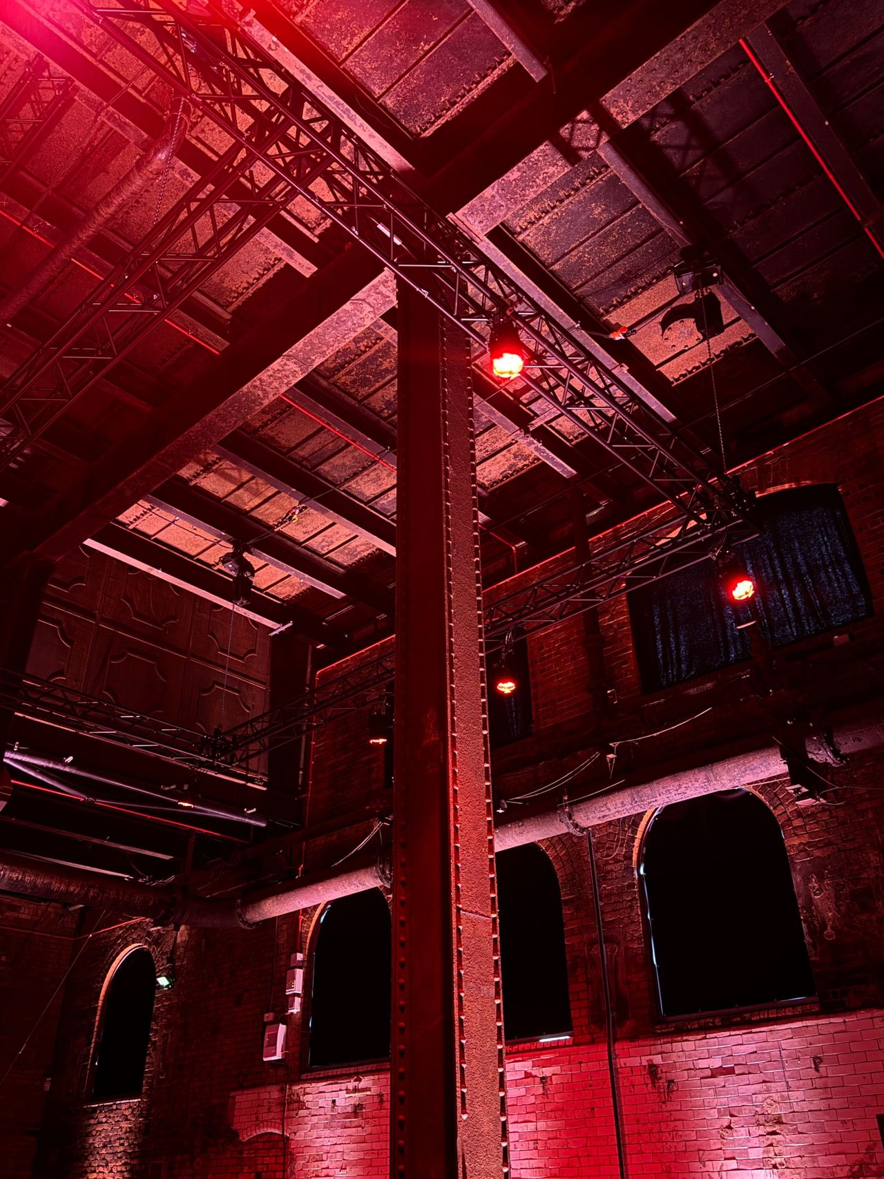 Wapping power station interiors with red light