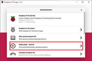 Raspberry Pi Imager Operating System Select