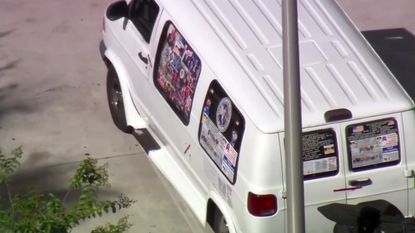 Van covered in Trump stickers.