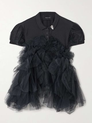 Embellished Cotton and Tulle Polo Shirt