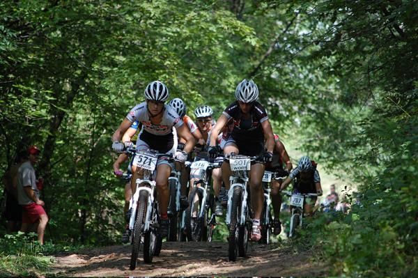 Minnesota's Sara Kylander Johnson (left, Trek Co-op) and Wisconsin's Abigail Strigel (right, Trek Stores of Madison) led the BelGioioso Elite Women up the lead-out climb.