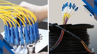 Cleerline fiber cables in blue and yellow. 