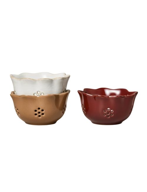 Set of 3 Mini Berry Bowls Tan/Ssour Cream/Burgundy