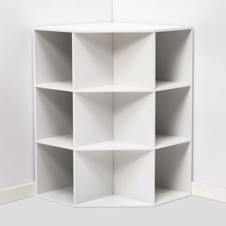 low white corner bookshelf