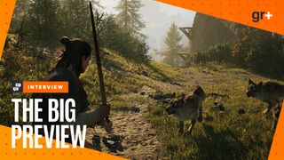 The Blood of Dawnwalker gameplay showing Coen in the sunlight fighting two wolves